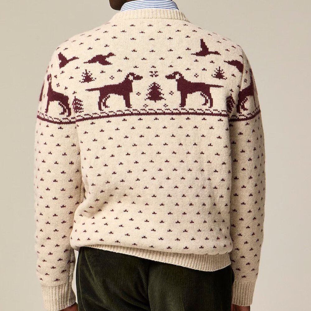 NWT J Crew 100% Lambs Wool Fair Isle Duck Labrador Dog Christmas Hunting Sweater - Picture 2 of 5